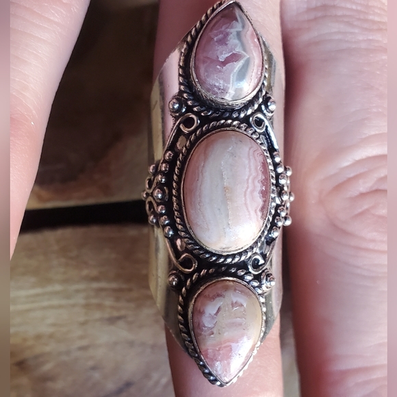 New Rhodochrosite 925 Silver Statement Ring. - Picture 2 of 16